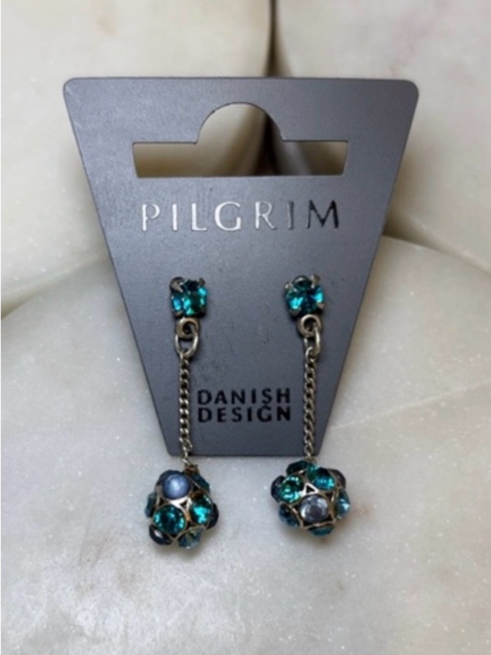 Pilgrim Teal Crystal Drop Earrings